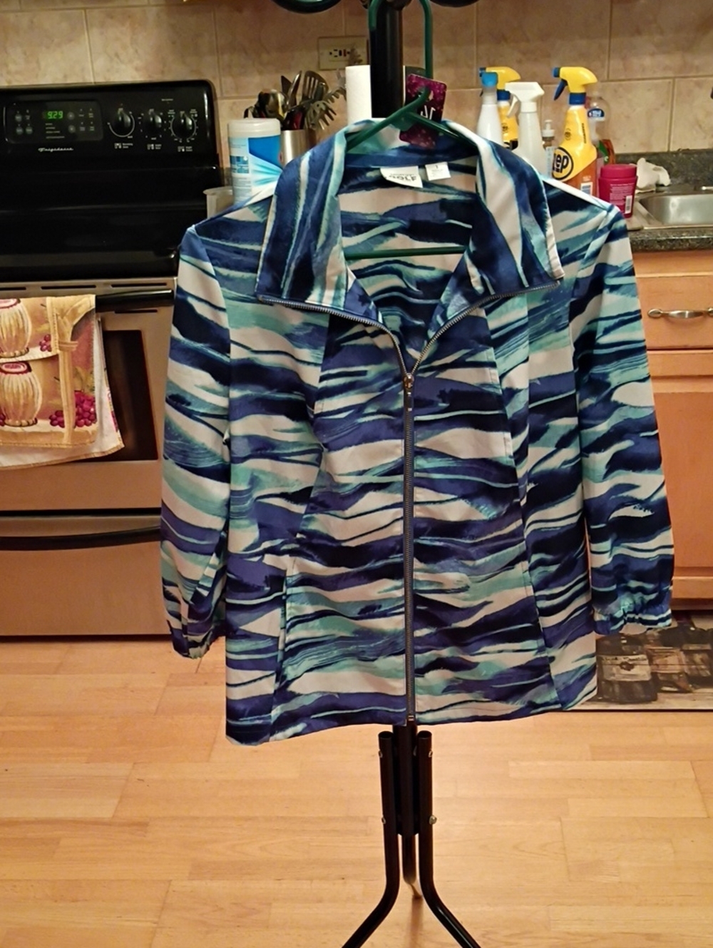 ZenergybGolf By Chico Jacket Striped Blue Zip-Front Utility Jacket
